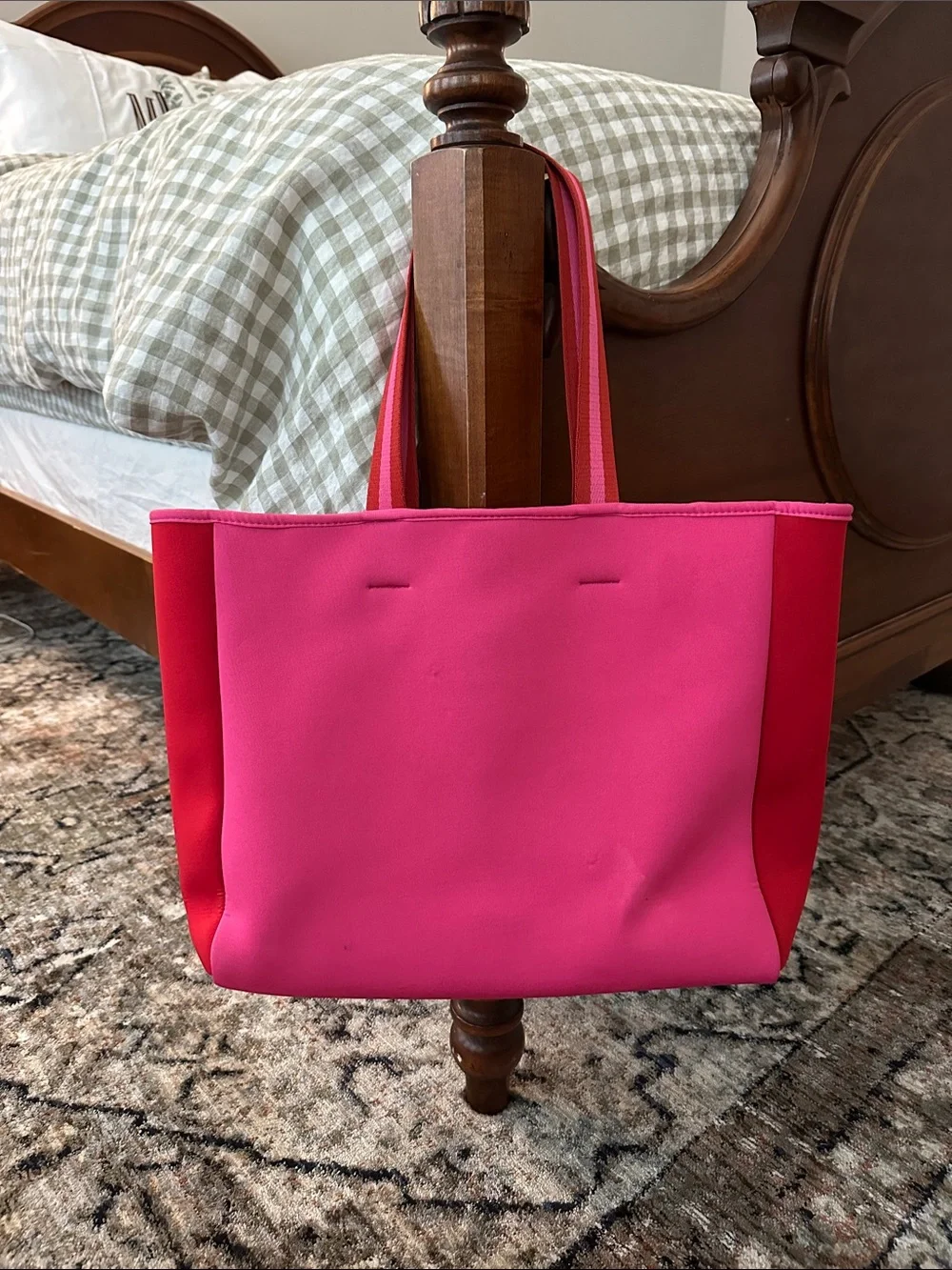 summersalt Hot Pink Tote with Red Side Panels
